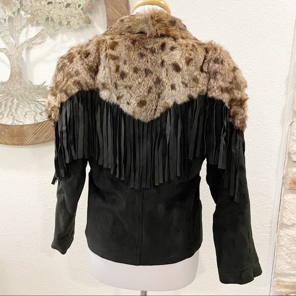 Vintage Polo Norte Black Suede Leather Fur Fringed Jacket 14 - Picture 4 of 9